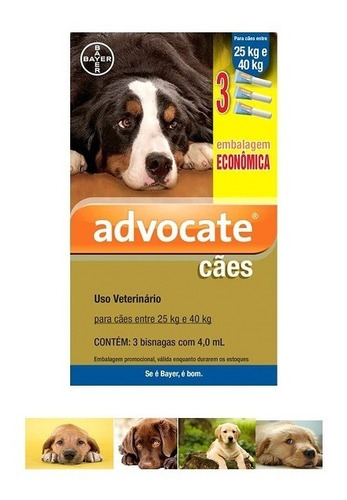 Combo Advocate Cães 25kg A 40kg  3 Pipetas - Bayer