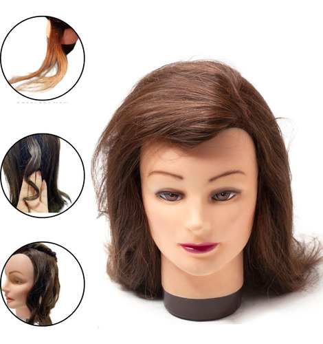 Maniquí Cabeza Para Peinar Y Corte Cabello Mediano 100% Real