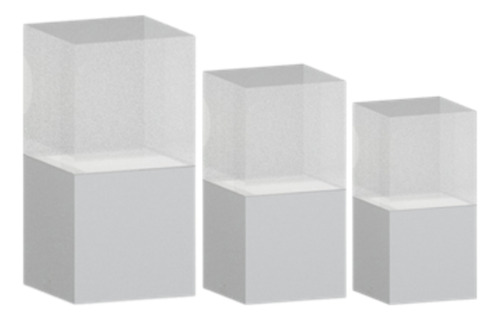 Trio De Cubos Vitrine Em Acrílico 40/30/20 Com Base Em Mdf