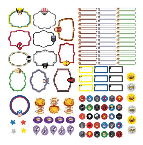 Imagem 3 de 3 de Etiquetas Escolares Super Heróis Personalizadas 120un