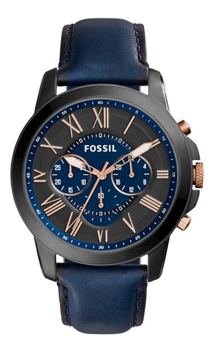 Reloj Caballero Fossil Fs5061 Color Azul Marino De Piel