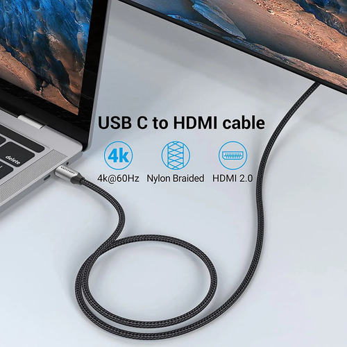 Cable Adaptador Usb C A Hdmi 2m Trenzado 4k 60hz Vention Color Negro