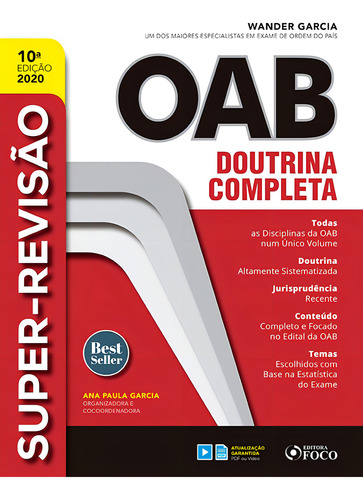 SUPER-REVISÃO OAB - DOUTRINA COMPLETA - 10ª ED - 2020, de Garcia, Wander. Editorial Editora Foco Jurídico Ltda, capa mole em português, 2019