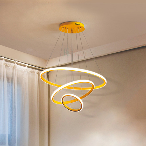 Lustre Pendente Led Moderno Anéis Led 89w 3 Arcos Preto Estrutura Dourado 110v/220v