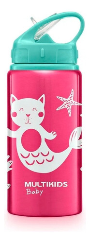 Garrafa Refresh Infantil Alumínio 500ml Canudo Multikids Cor Rosa