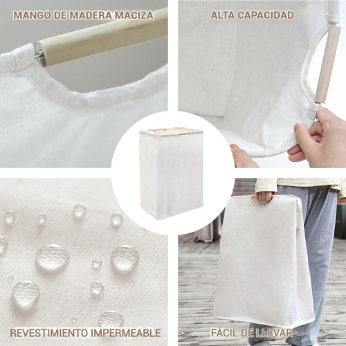 Cesto Plegable 80l Lavandería Impermeable Peva Asas Madera