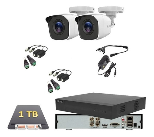 Kit Circuito Cerrado 2 Camaras Hilook 1080p 2mp 1 Tb Baluns