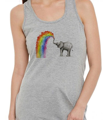 Musculosa Elefante Con Arcoiris Colores Art