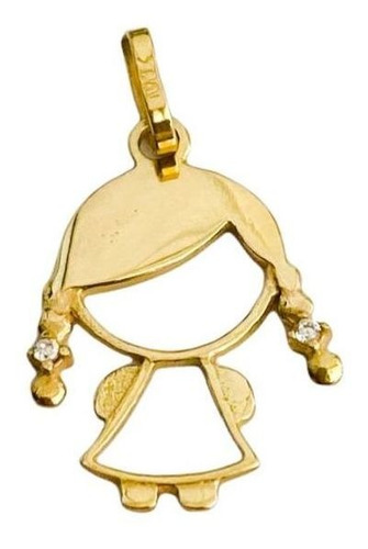 Pingente Menina Com Trancinha Trança Zircônia Ouro 18k Filha