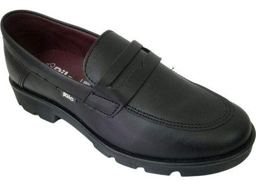 Zapato Escolar Para Dama Rilo 9308-110  Negro Liso O Charol