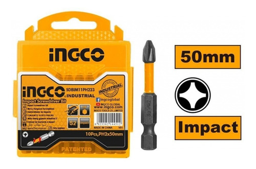 Imagen 1 de 4 de Set Puntas Impacto Ph2 50mm 10pcs Ingco Sdbim11ph223