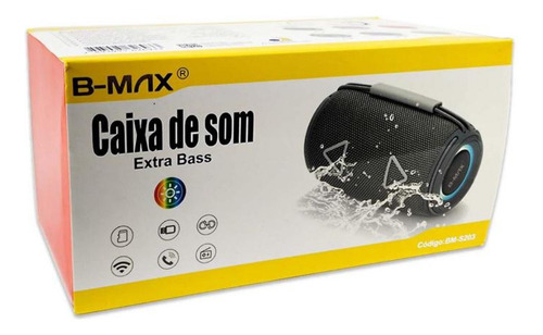 Caixa De Som Bluetooth Alta Potencia Led Impermeavel 10w Cor Preto 110v/220v
