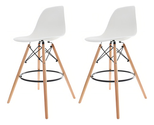 Kit 2 Banquetas Altas Com Base Fixa de Madeira Para Bar Cozinha Re stauranteCharles Eames Eiffel Brancas