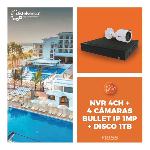 Imagen 2 de 2 de Kit Cctv 4 Camaras Ip Bullet 1mp + Nvr 4ch + Cable + Disco