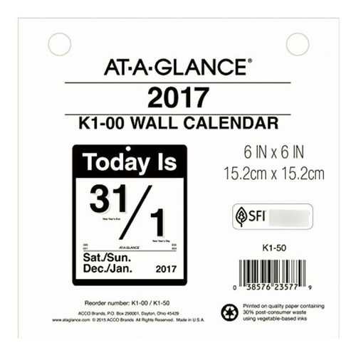 At-a-glance Recambio De Calendario De Pared 2017, Today Is,