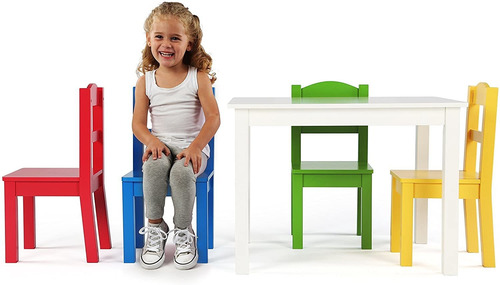 Tot Tutores Juego De Mesa Y 4 Sillas De Madera Para Niños, E