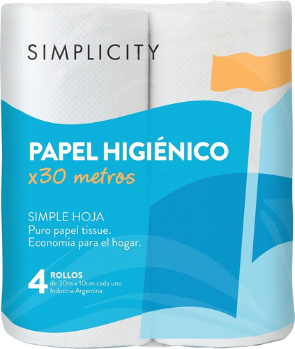 Papel Higiénico Simplicity Hoja Simple 4 U X 30 M C/u
