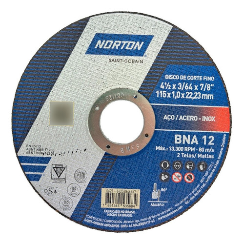 Disco Aco Inox Norton Bna 12 - 4.1/2 X3/64 X7/8 - Fino 1,0mm