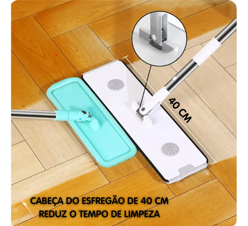 Mop Flat Esfregão Rodo E Balde 17l 2 Refil 40cm Cabo 143cm