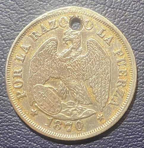 Moneda Chile, 20 Centavos Águila, Año 1870, Sin Ley