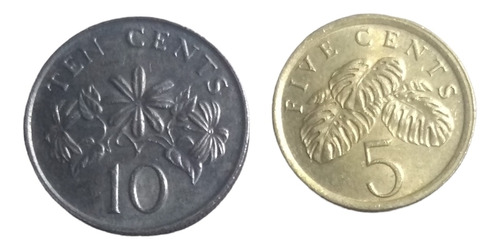  Monedas Singapur 10 Y 5 Centavos Dólar 2 Piezas Envio $60