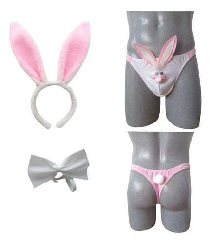 Duo Conjunto De Pareja Lenceria En Pareja Cordinado Conejito Rosa Con Blanco Liso Unitalla