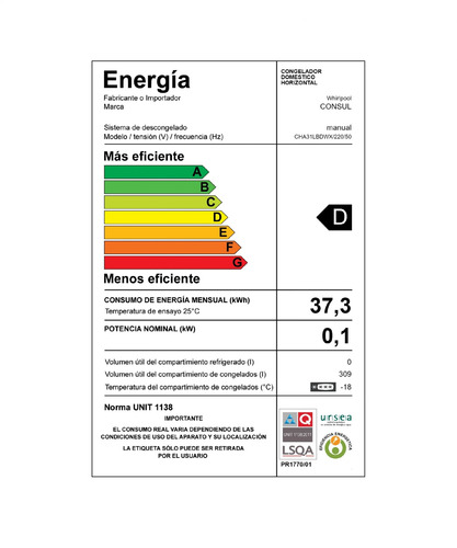Congelador horizontal Consul de 1 puerta, 309 l, blanco - Cha31 220v