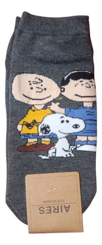 Soquetes Personajes Snoopy Charlie Brown Por Par Gris Estampado/ Snoopy Y Amigos 34-38