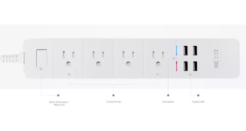 Regleta Inteligente Wifi Nexxt, Google Alexa / 4 Tomas 4 Usb NEXXT