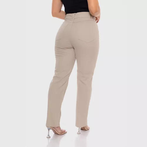 Calça Feminina Sarja Slouchy Caqui Verão Disfarça Barriga