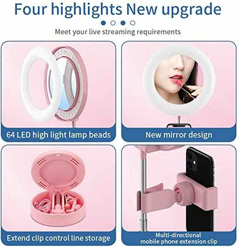 Aro De Luz Con Espejo Maquillaje Soporte Celular Plegable