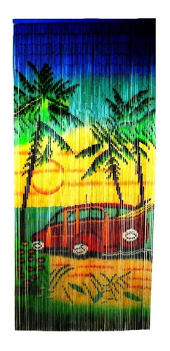 Cortina Bambu Escena Playa Coche Woody Tabla Surf