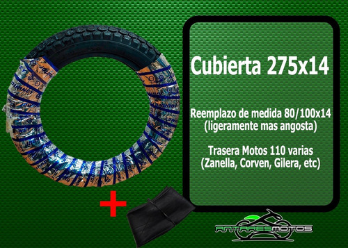Imagen 2 de 8 de Cubierta 80 100 14 + Camara Regalo Zb 110 Gilera Honda Full