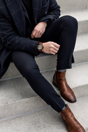 Reloj De Pulsera Earnshaw Hombre Longitude Anchor Black Correa Café