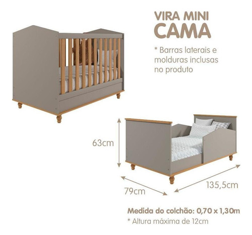 Berço Sweety 3 Em 1 - Fendi/natural Cor Cinza