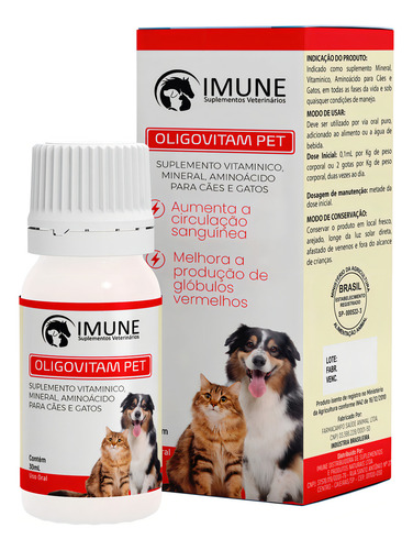 Oligovitam Pet 30ml Cães E Gatos Anemia E Metabolismo Imune Suplementos Naturais Sem Sabor Líquido