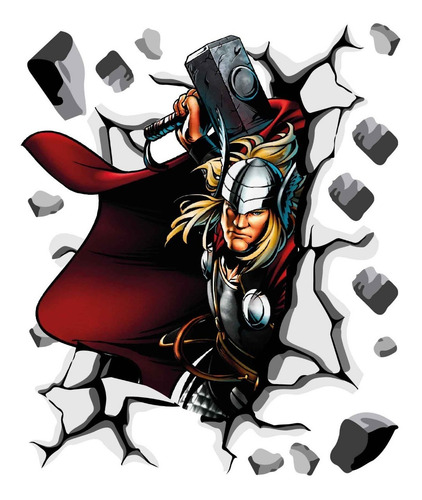 Imagen 2 de 3 de Vinilos Decorativos Thor Atravesando Pared Superheroes