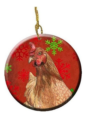 Pollo Ceramica Ornamento De Navidad Roja Copos De Nieve Vaca