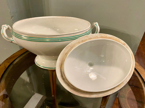 Sopera Guisera Grande Vajilla Antigua Blanco Y Verde Blanco (Usado)