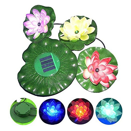 Luz De Loto Solar De 3 Led, Lámpara De Loto Flotante E...