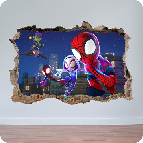Vinilos Pared Rota 3d Mural Gigante Spidey Amigos 100x150 Multicolor