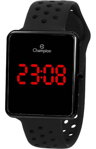 Relógio Champion Preto Digital Led Puseira Silicone
