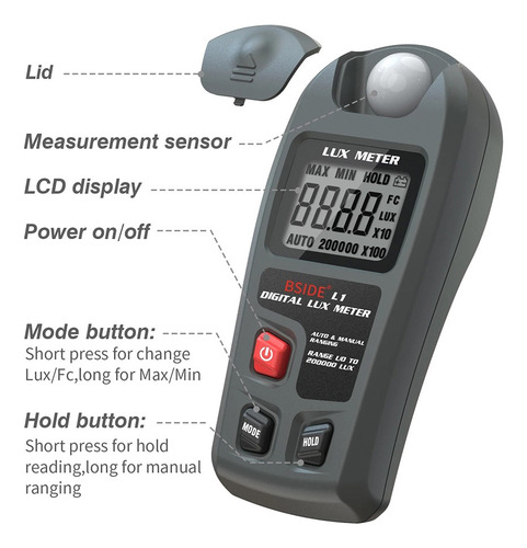 Luxómetro Digital, Medidor De Luz De Rango De 0 ~ 200,000lux