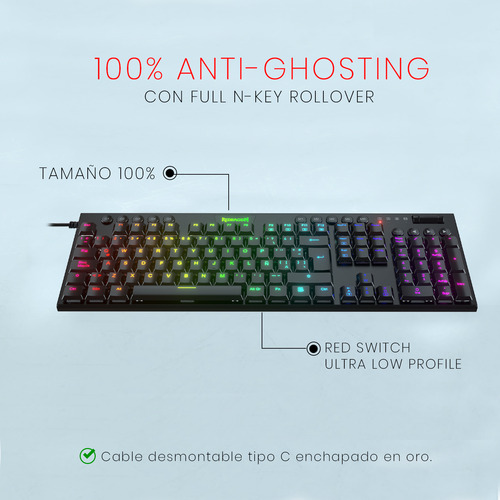 Teclado Gamer Redragon K619 Horus Cableado Usb Switch Rojo Color del teclado Negro Idioma Español Latinoamérica