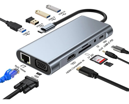 Adaptador Hub 4k 11 En 1 Usb-c Multipuertos 1000mbps