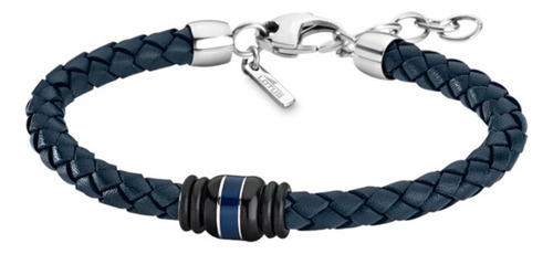 Pulsera Lotus Style Hombre Acero Inoxidable Piel Cuero Color Azul Diámetro 10 Cm Largo 20 Cm