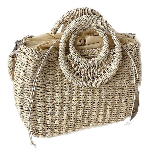 Bolsa De Paja/mimbre Crossbody Amplia Para Playa