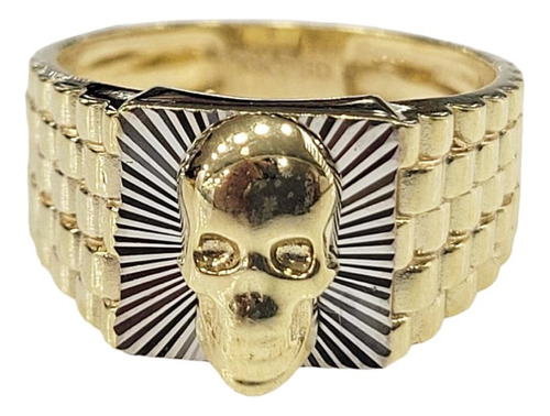 Anillo De Calavera En Oro Blanco Y Amarillo 10k