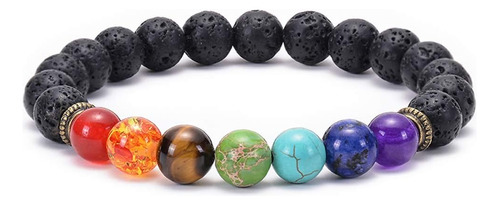 Pulsera Gelconnie Lava Rock Chakra, 7 Chakras, 8 Mm, Piedra