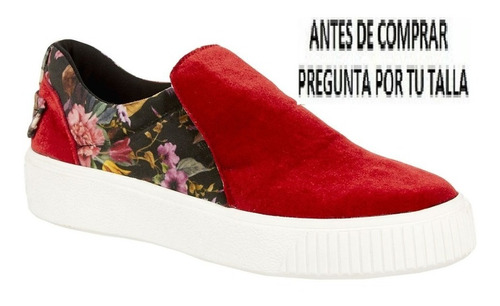 Tenis 3356 Terciopelo 23-27 Mini Plataforma Print Flores